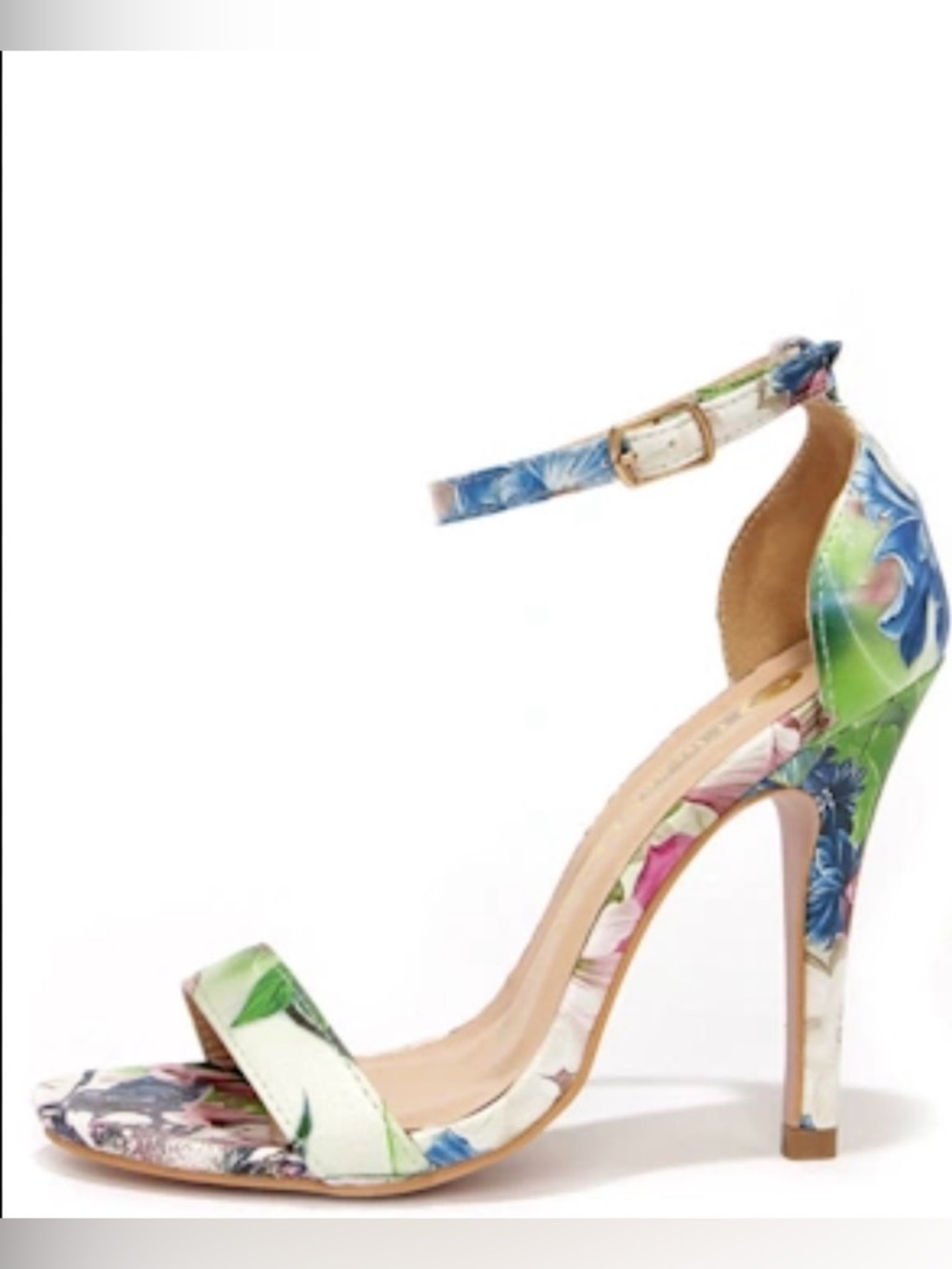 a.n.a Floral Ankle-Strap High Heel Sandal - Green/Blue